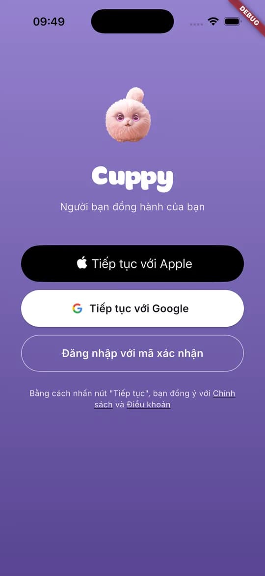 Màn hình đăng nhập Cuppy