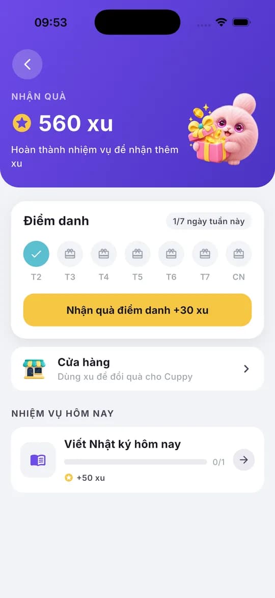 Màn hình Nhận quà