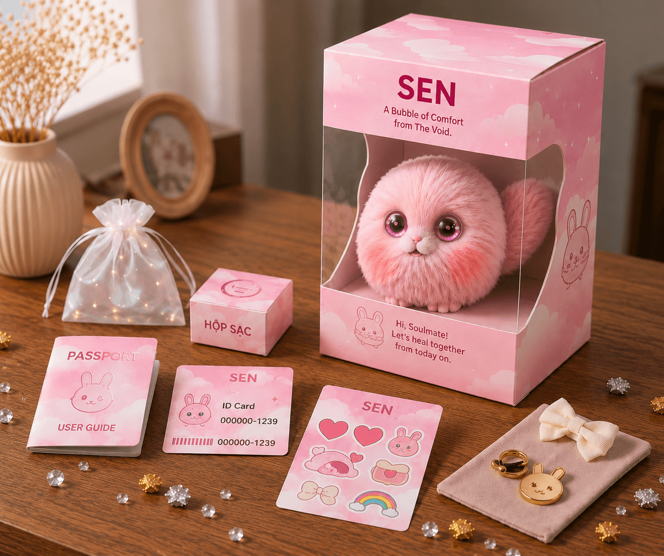 Trọn bộ Robot Cuppy: hộp riêng, passport, ID card, sticker và phụ kiện